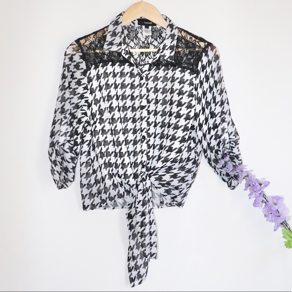 💜3/20$🛍 Sheer Laced Tie-front Blouse